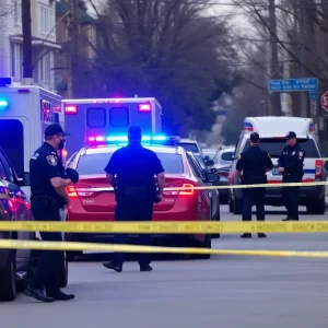 Police vehicles at the scene of a shooting incident in Wyoming, Michigan.
