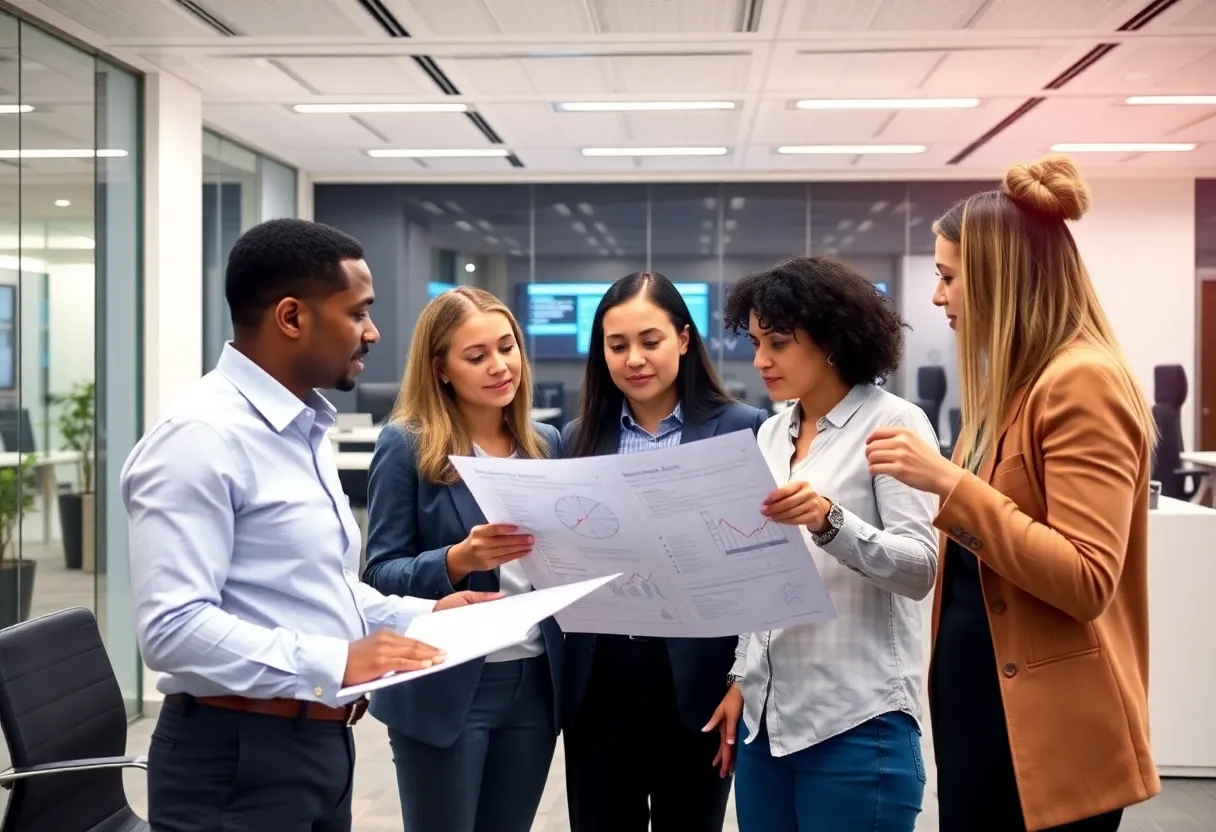 Leadership meeting at a banking office