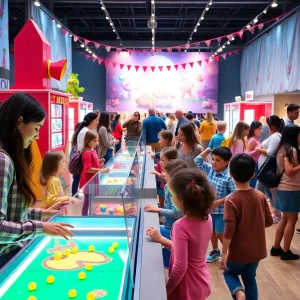 Families enjoying activities during spring break at the Grand Rapids Public Museum