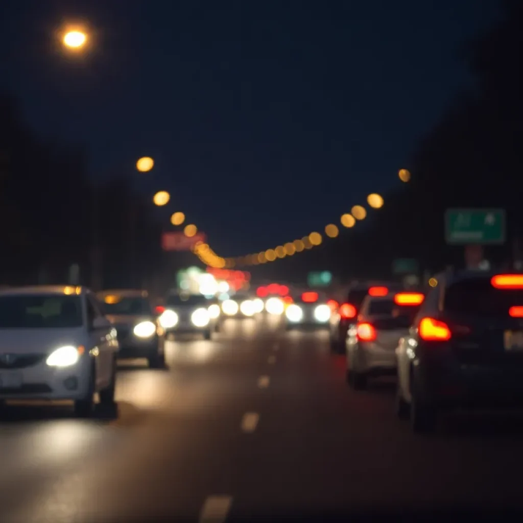 Nighttime city road in Grand Rapids after a tragic collision