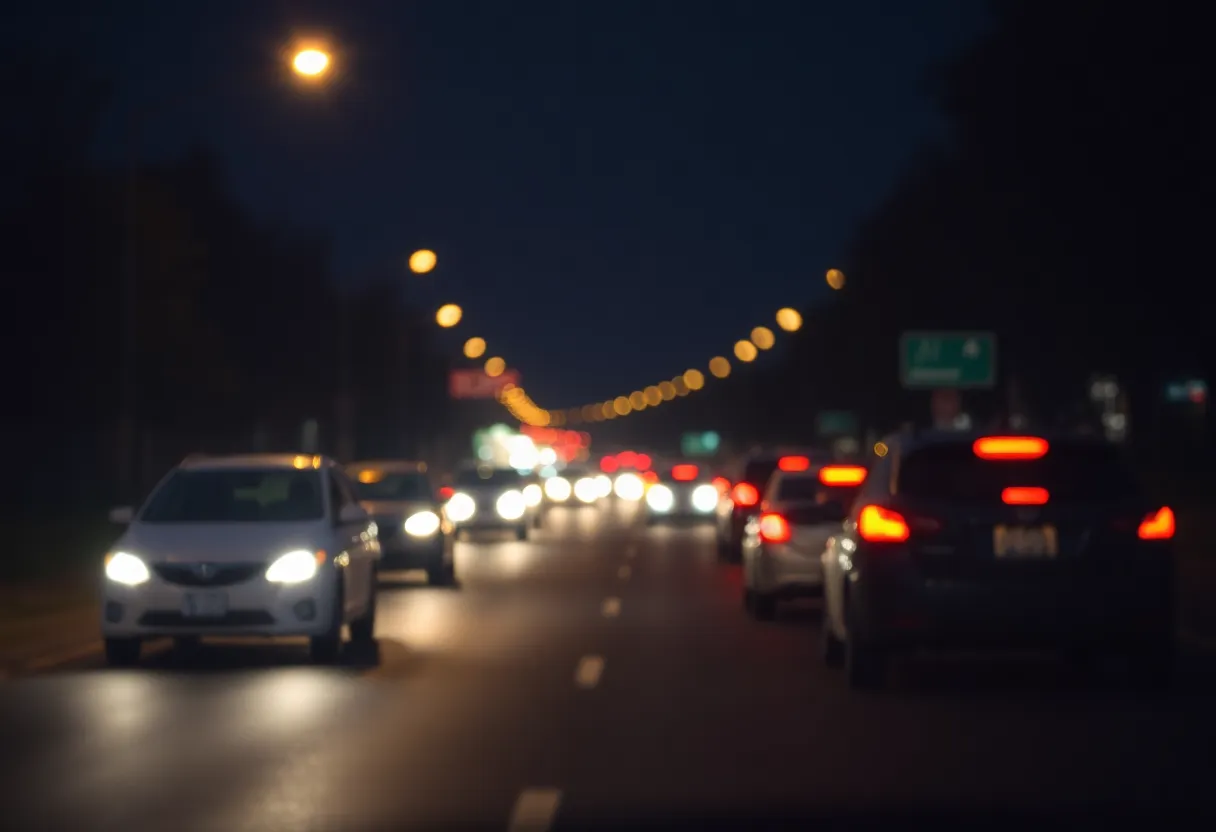 Nighttime city road in Grand Rapids after a tragic collision