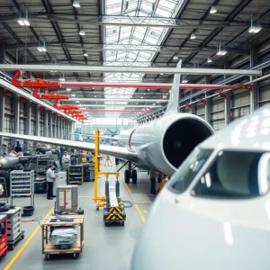 Modern aircraft manufacturing facility with advanced machinery