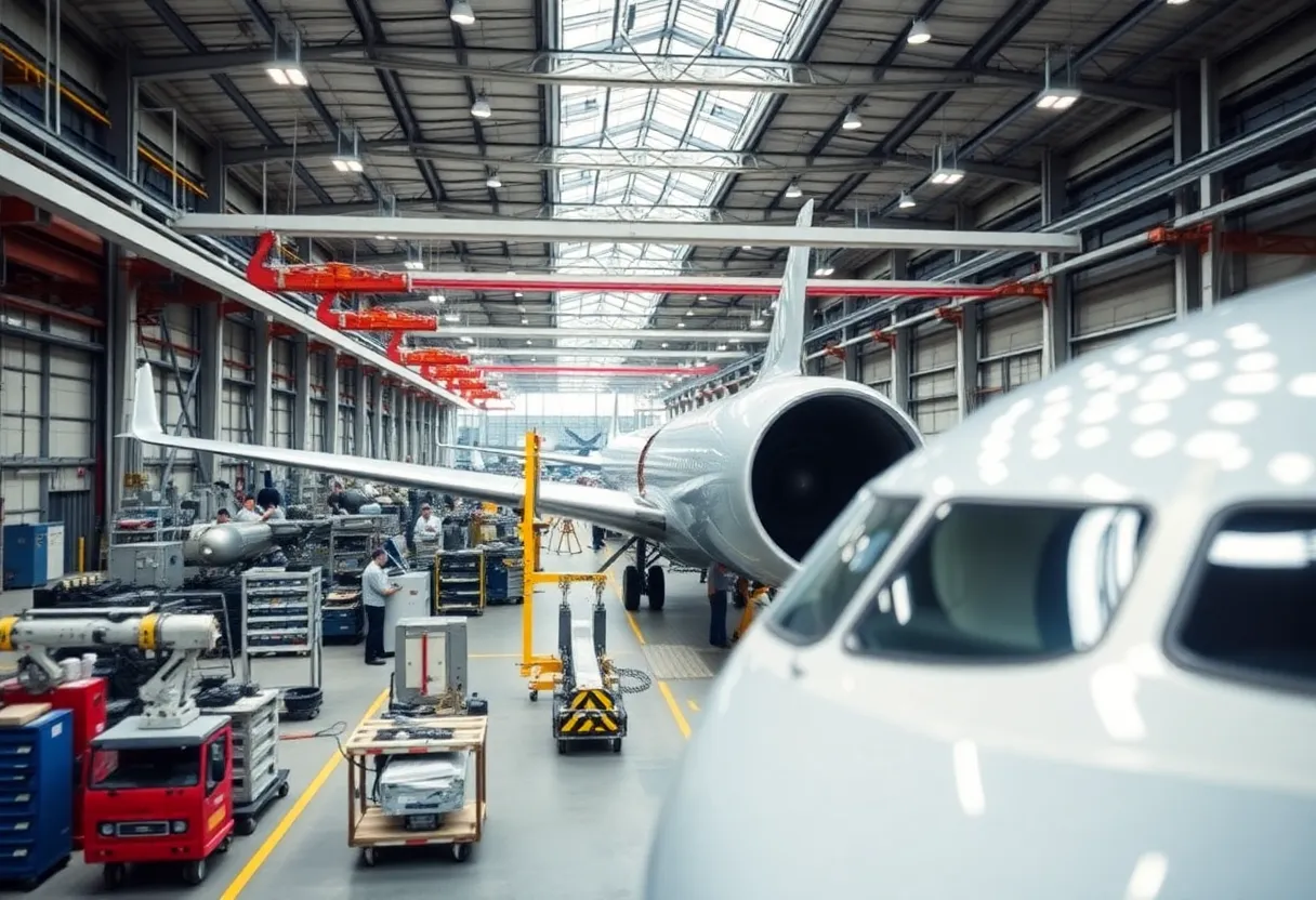 Modern aircraft manufacturing facility with advanced machinery