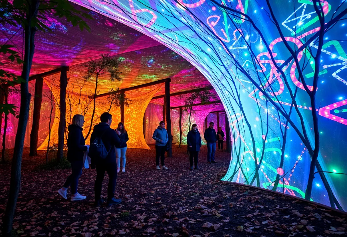 Visitors enjoying the immersive Arborialis installation at ArtPrize 2025 in Grand Rapids.
