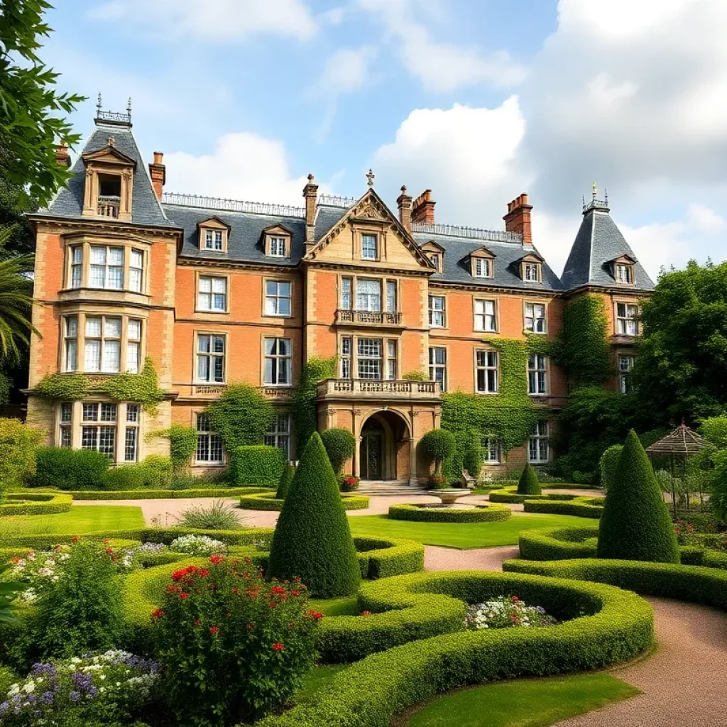 Exterior view of the Brookby estate with gardens