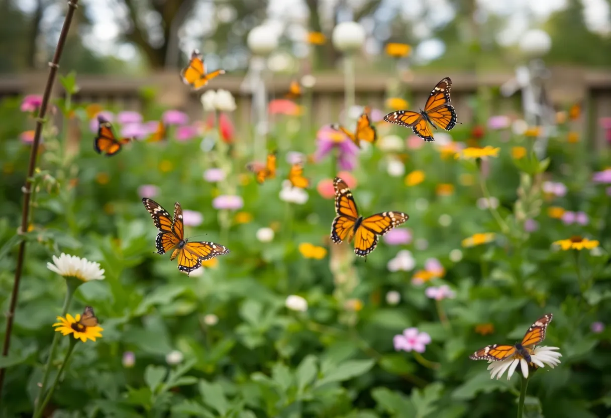 Butterflies fluttering in a serene garden environment at Frederik Meijer Gardens
