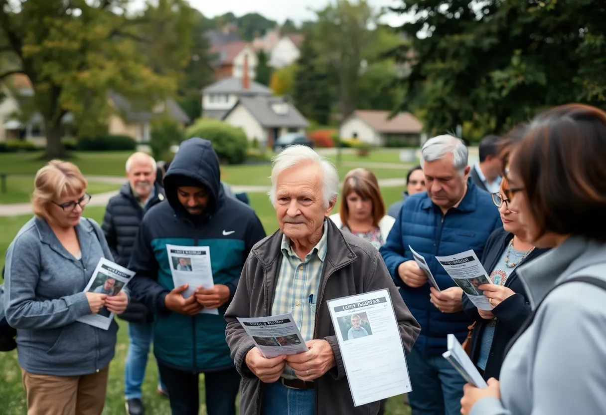 Community members looking for a missing elderly man.