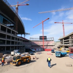 Construction of Acrisure Amphitheater and Amway Stadium in Grand Rapids