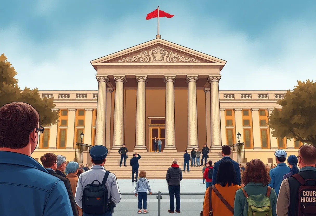 Increased security measures outside courthouse for trial