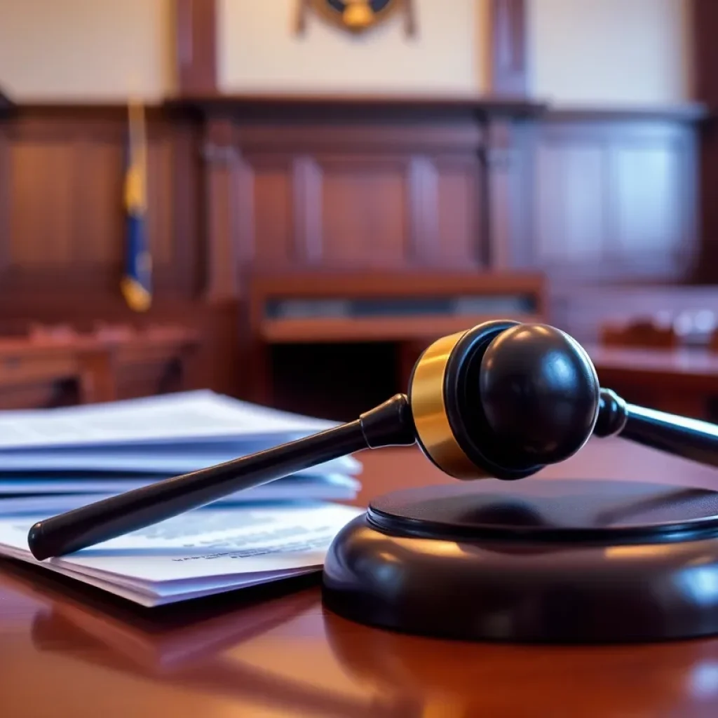 A courtroom setting symbolizing a murder trial