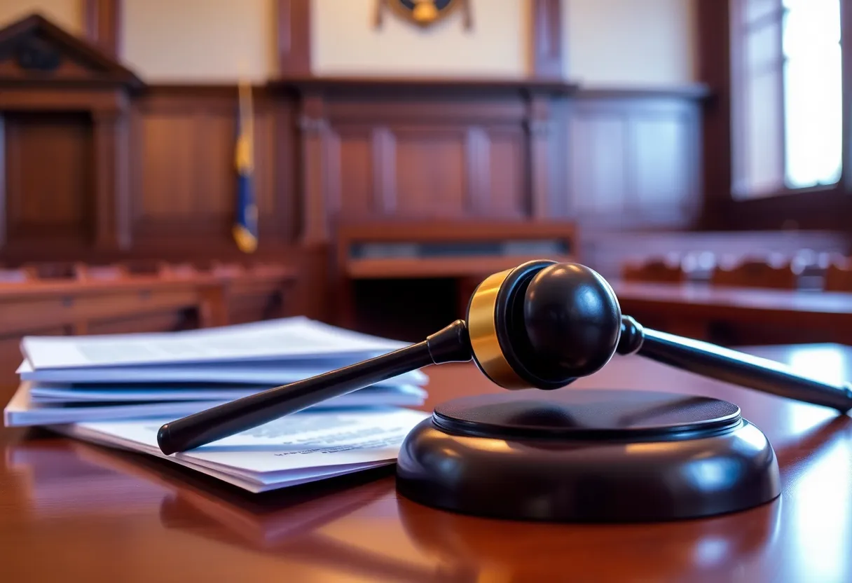 A courtroom setting symbolizing a murder trial