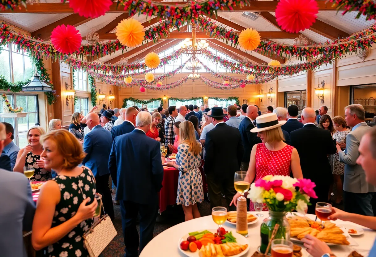 Celebrants enjoying the Derby Day Scholarship Fundraiser at Stonewater Country Club.