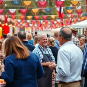 Crowd enjoying the Dyngus Fest with food stalls and live music.