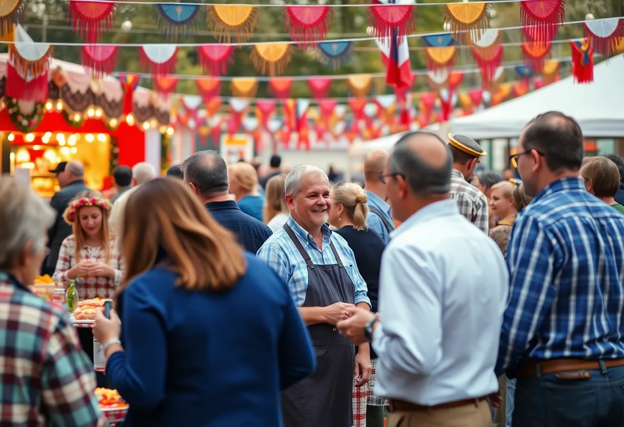 Crowd enjoying the Dyngus Fest with food stalls and live music.