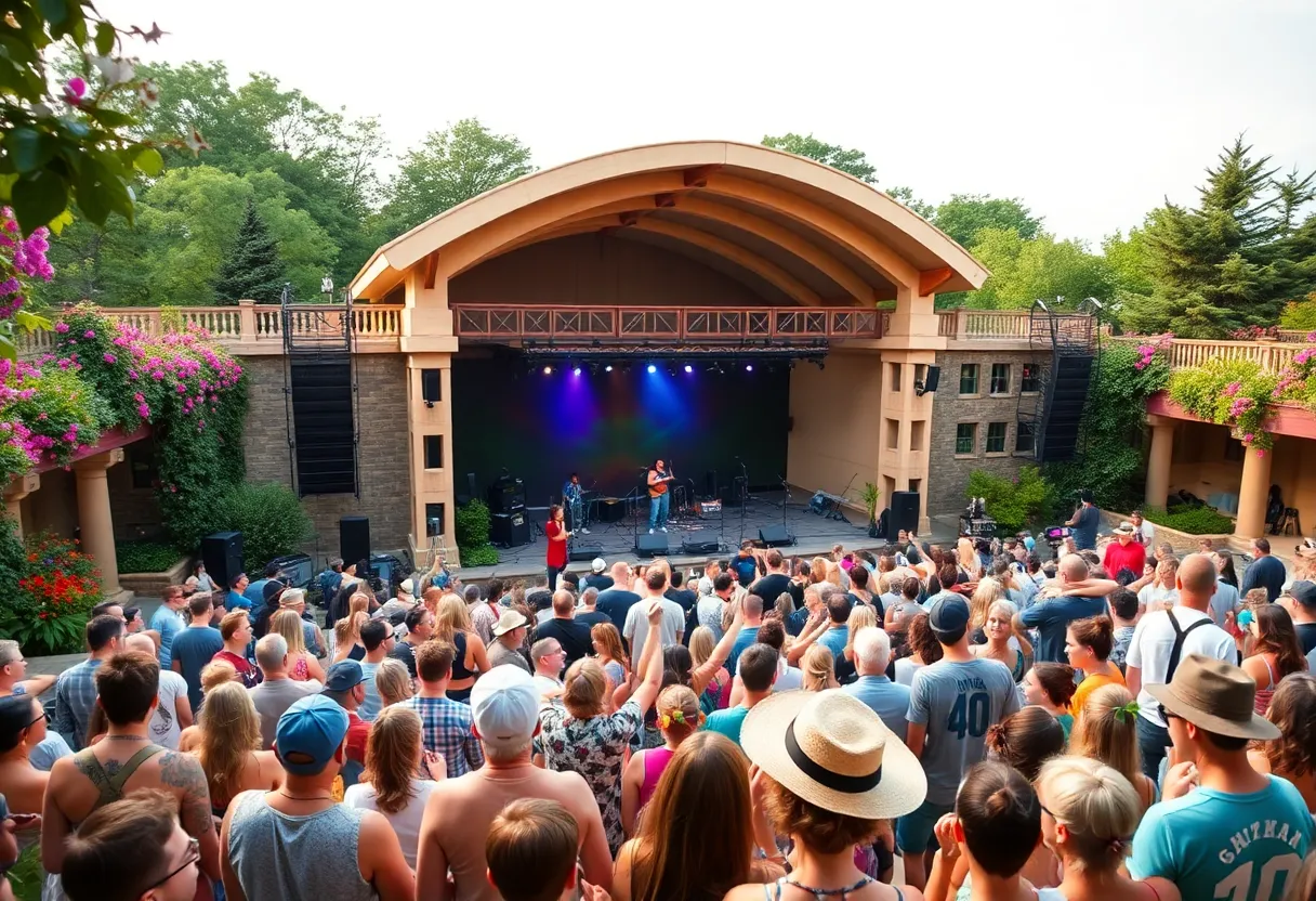Outdoor concert at Frederik Meijer Gardens with an audience enjoying live music.