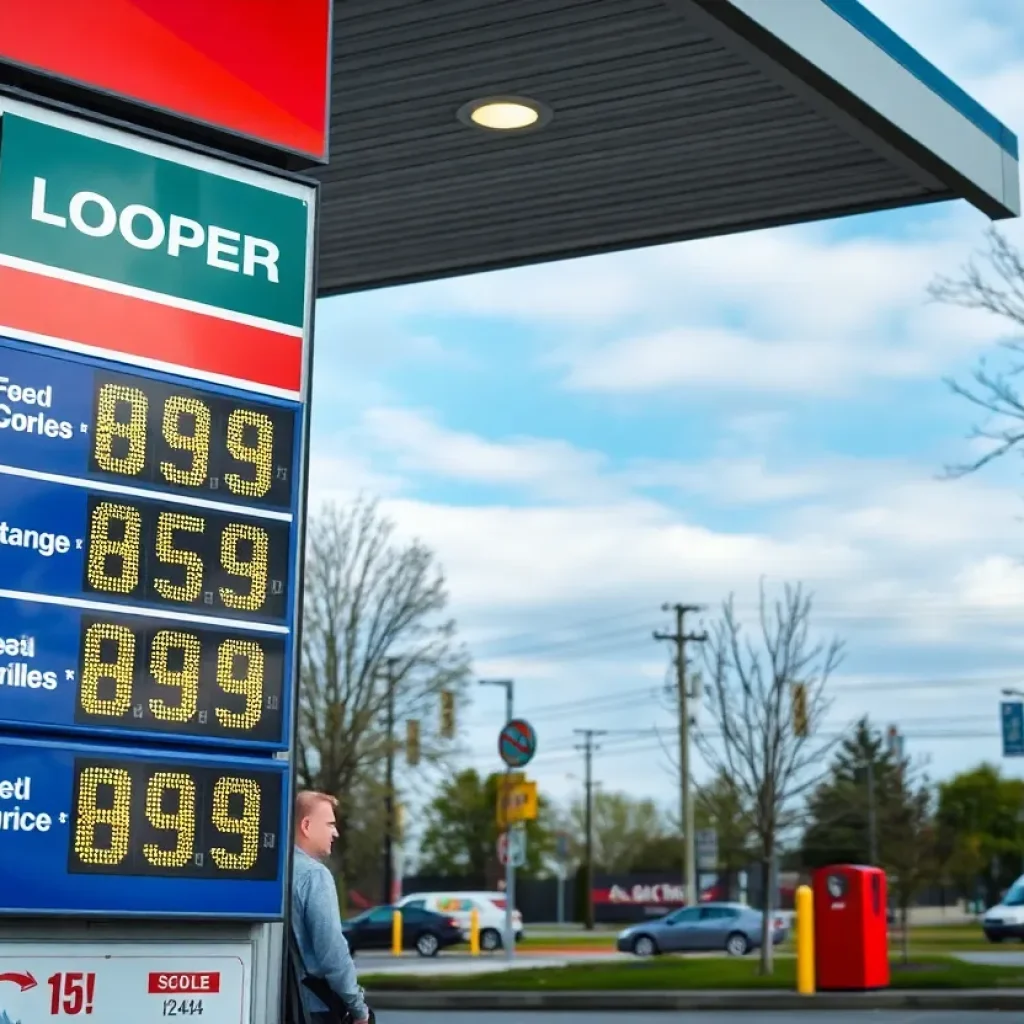 A gas station displaying high gas prices in Grand Rapids, Michigan.