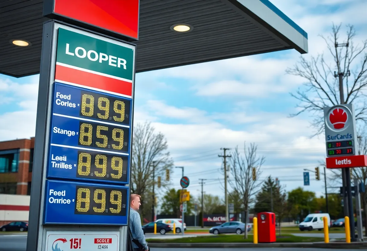 A gas station displaying high gas prices in Grand Rapids, Michigan.
