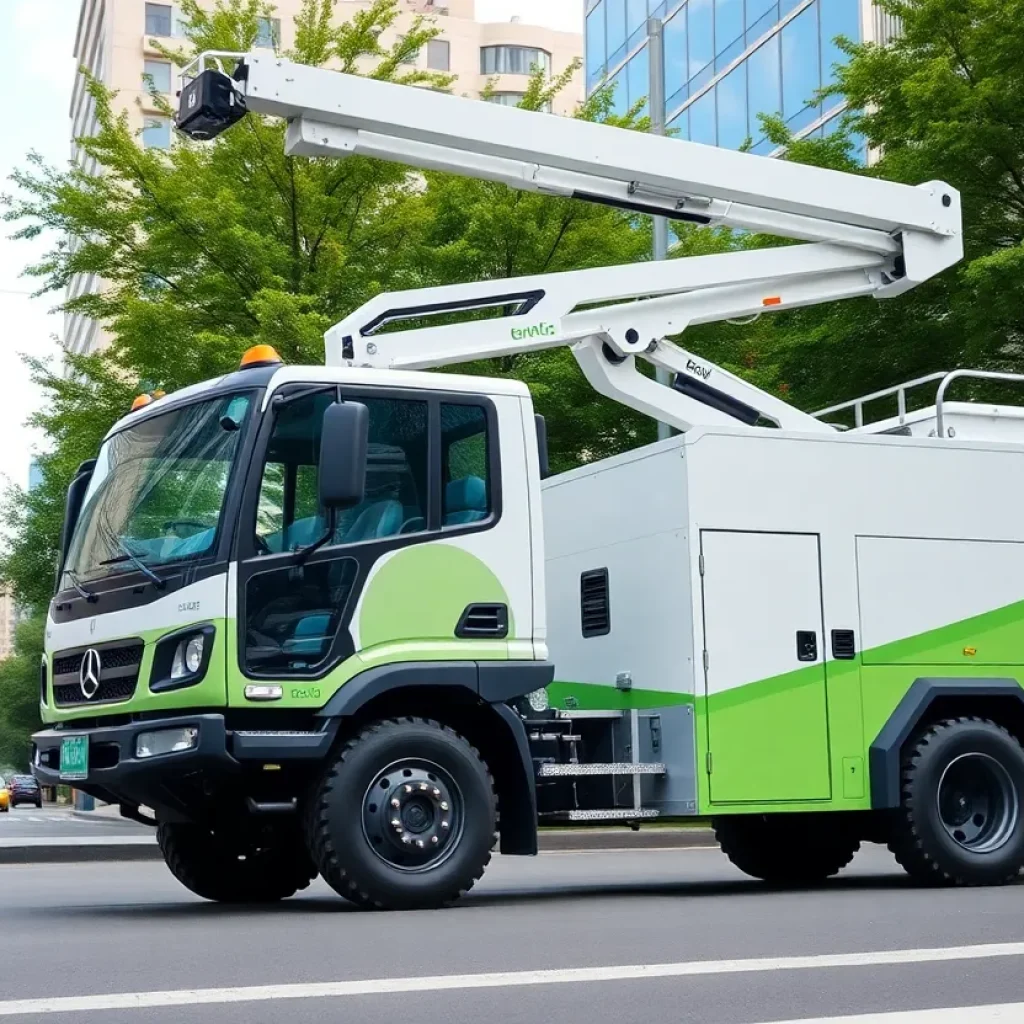 A view of the new all-electric bucket truck launched in Grand Rapids by Consumers Energy.