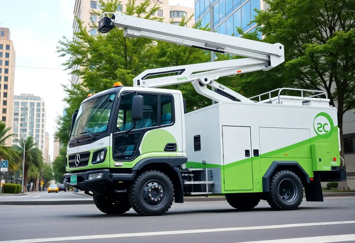 A view of the new all-electric bucket truck launched in Grand Rapids by Consumers Energy.