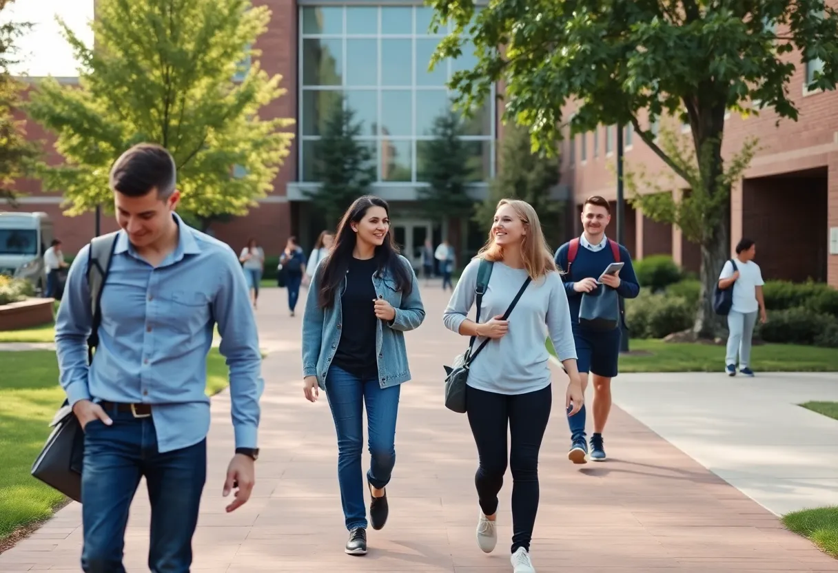 Students interacting on Grand Rapids Community College campus