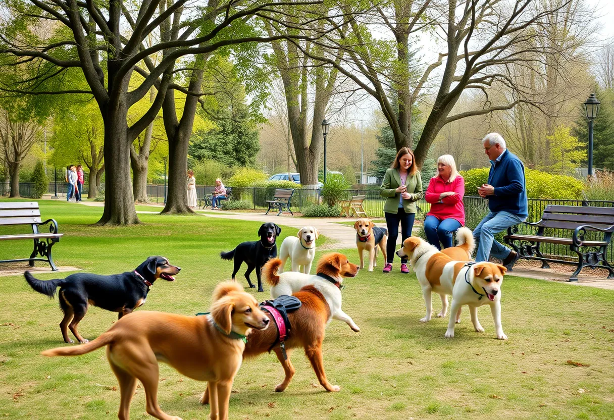 Dogs playing in a park with their owners in Grand Rapids