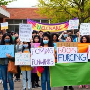 Protesters advocating for education funding at Union High School in Grand Rapids