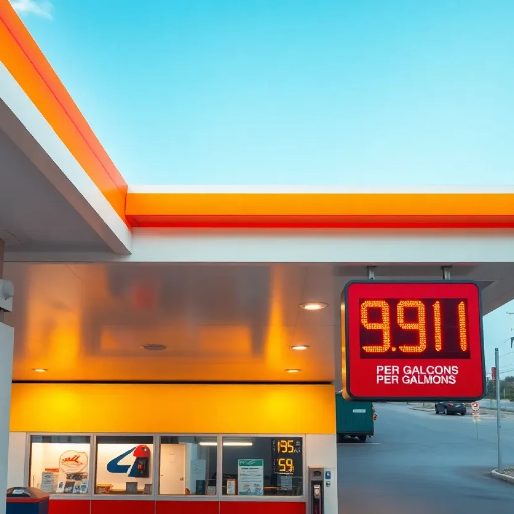 Gas station in Grand Rapids displaying prices at $3.01 per gallon.