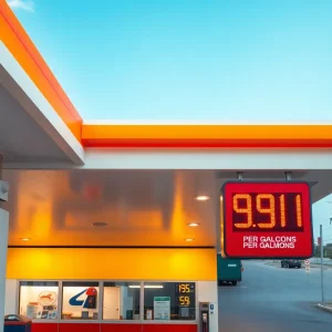 Gas station in Grand Rapids displaying prices at $3.01 per gallon.