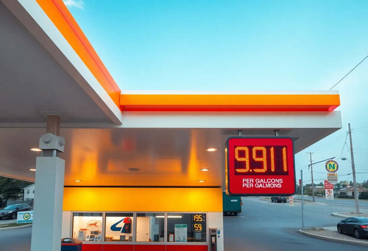 Gas station in Grand Rapids displaying prices at $3.01 per gallon.