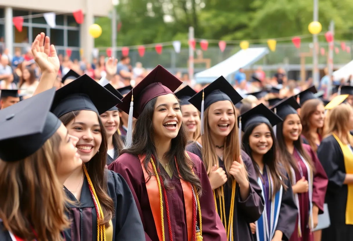 Students celebrating graduation in Grand Rapids