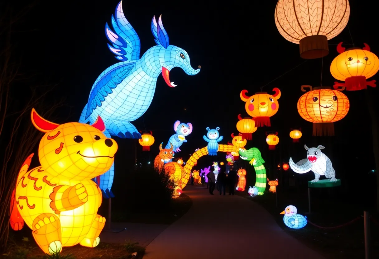 Handcrafted Asian lanterns illuminating a pathway at Grand Rapids Lantern Festival