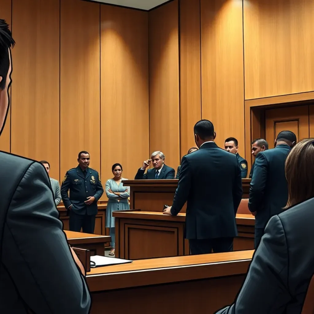 Courtroom scene of a police officer trial in Grand Rapids