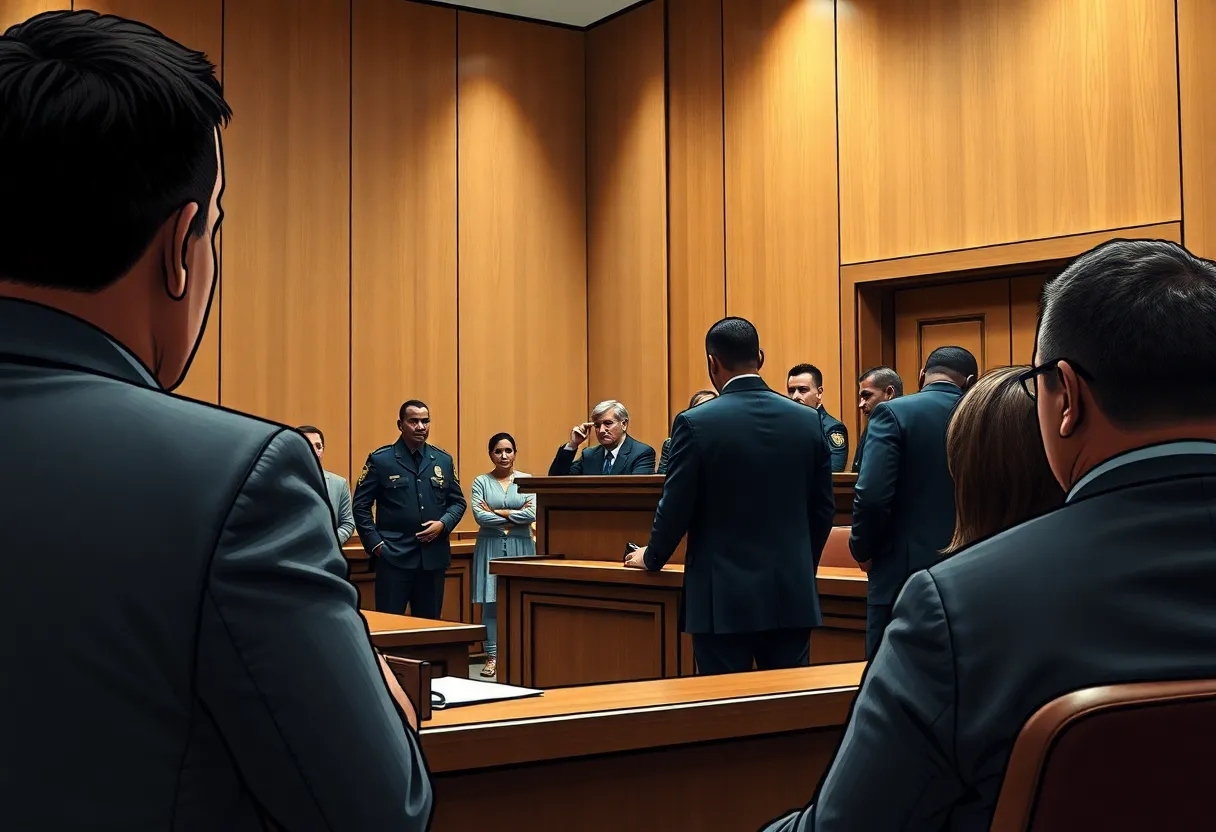 Courtroom scene of a police officer trial in Grand Rapids