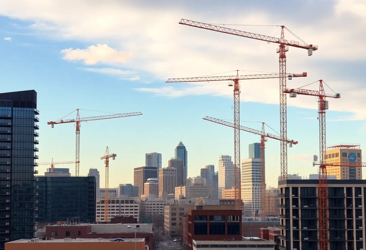 Skyline of Grand Rapids showing construction of new housing developments
