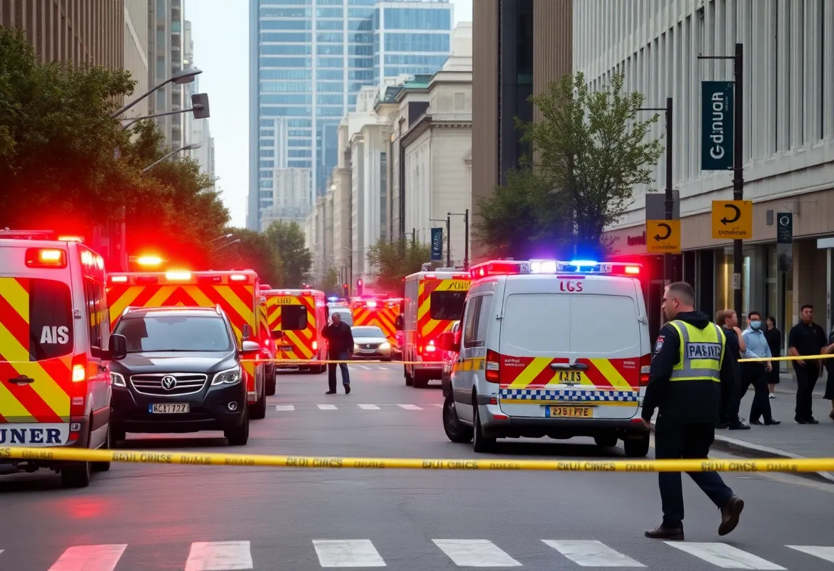 Emergency services at the scene of a stabbing in Grand Rapids
