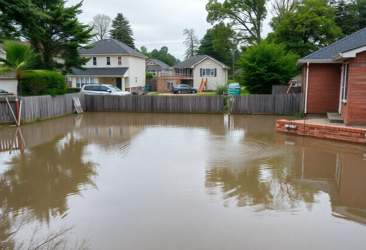 A flooded backyard in Grand Rapids Township due to nearby construction.