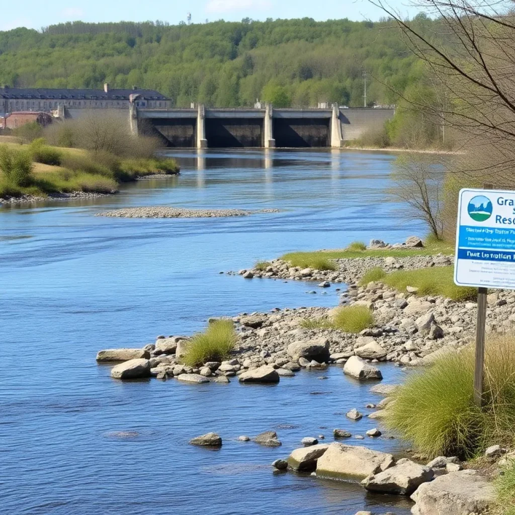 Scenic view of the Grand River with low-head dams in Grand Rapids.