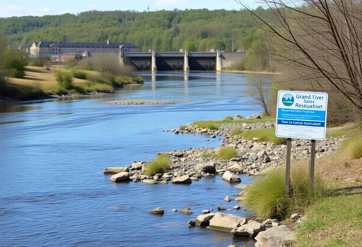 Scenic view of the Grand River with low-head dams in Grand Rapids.