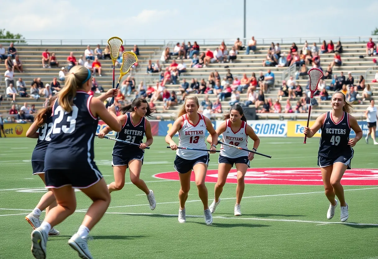 Grand Valley women's lacrosse team celebrating a goal