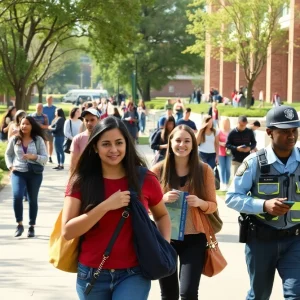 Students at Grand Rapids Community College with police presence on campus