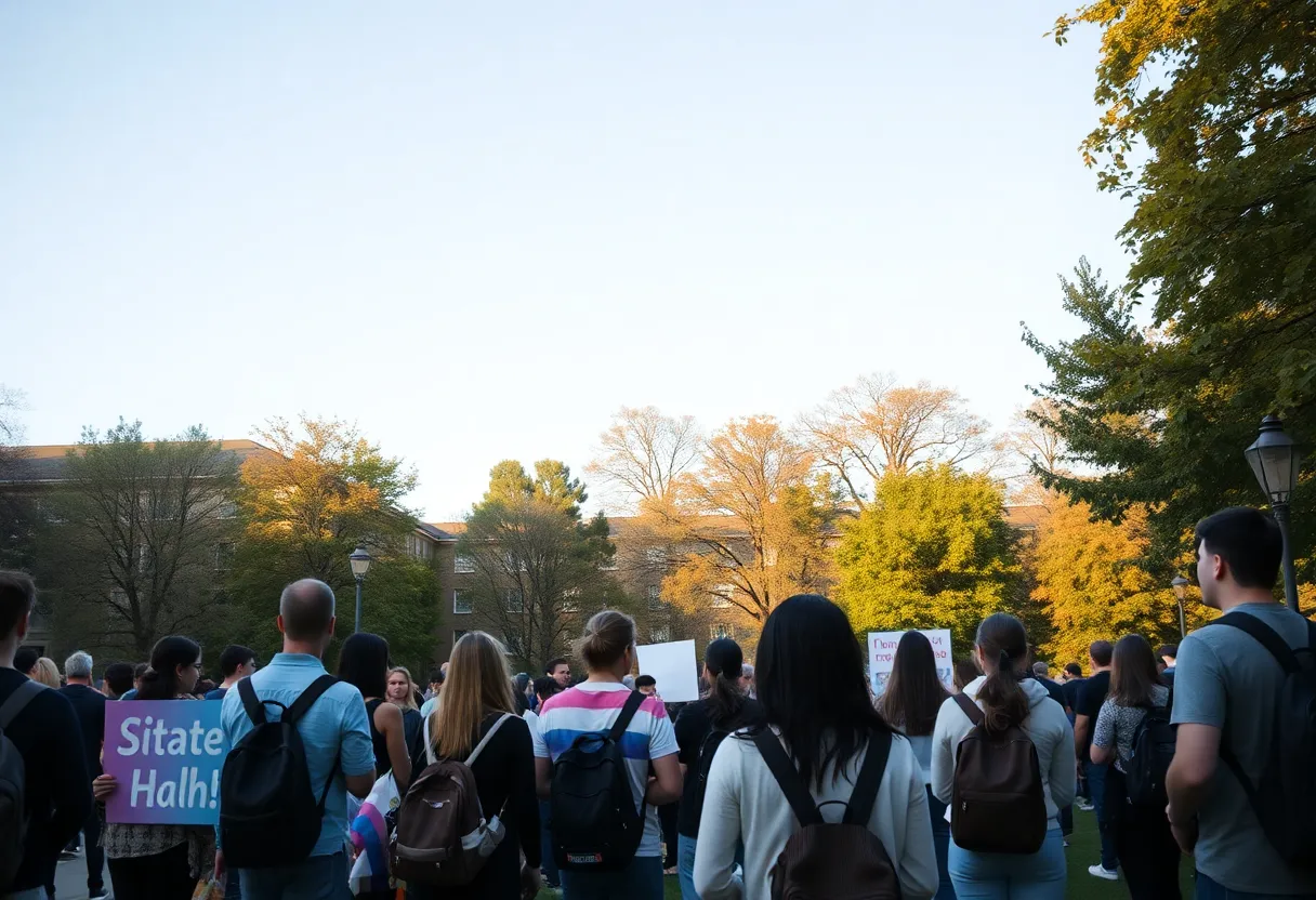 Students at a vigil supporting transgender rights on a university campus