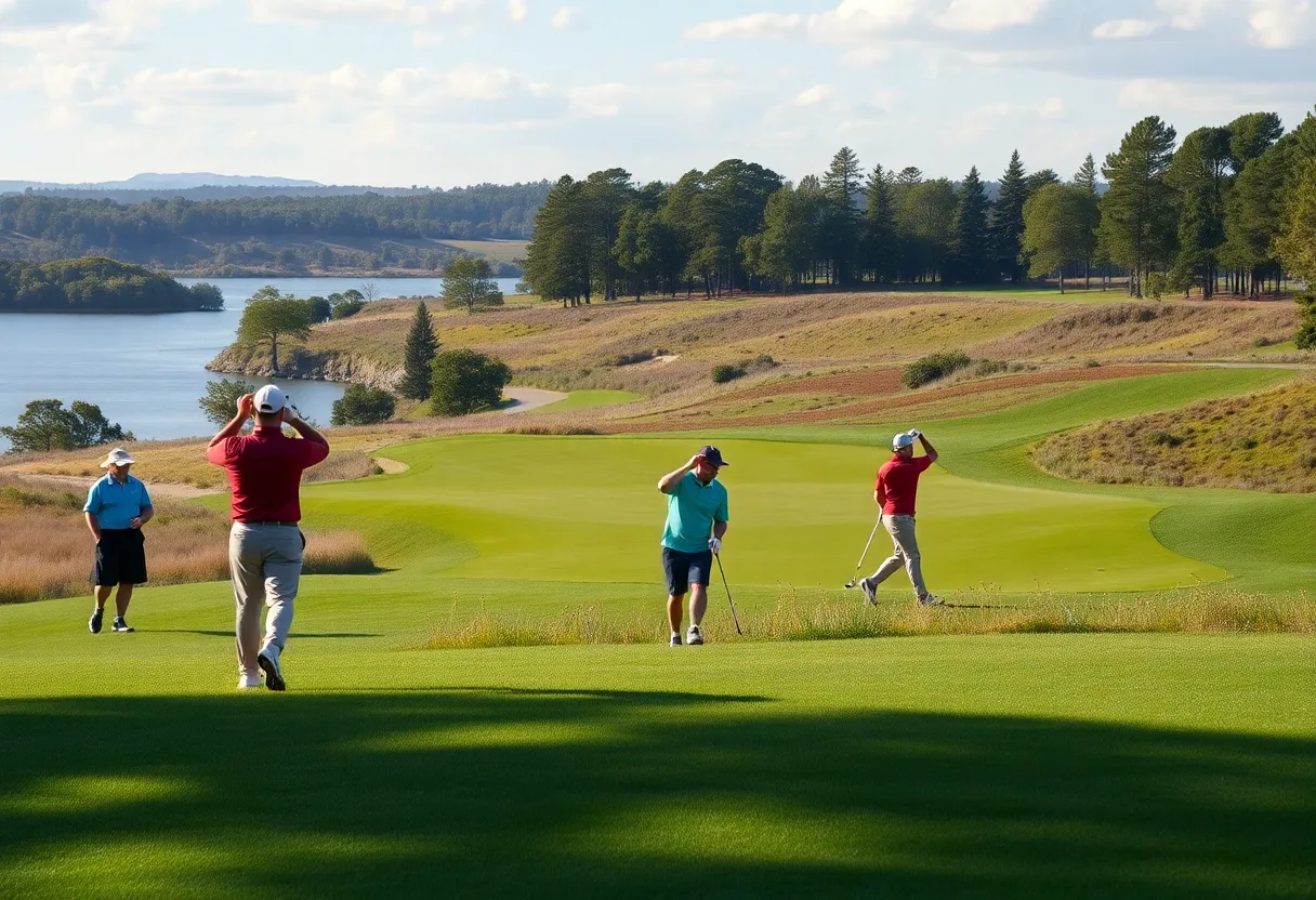 GVSU women's golf team playing on the course during a tournament.