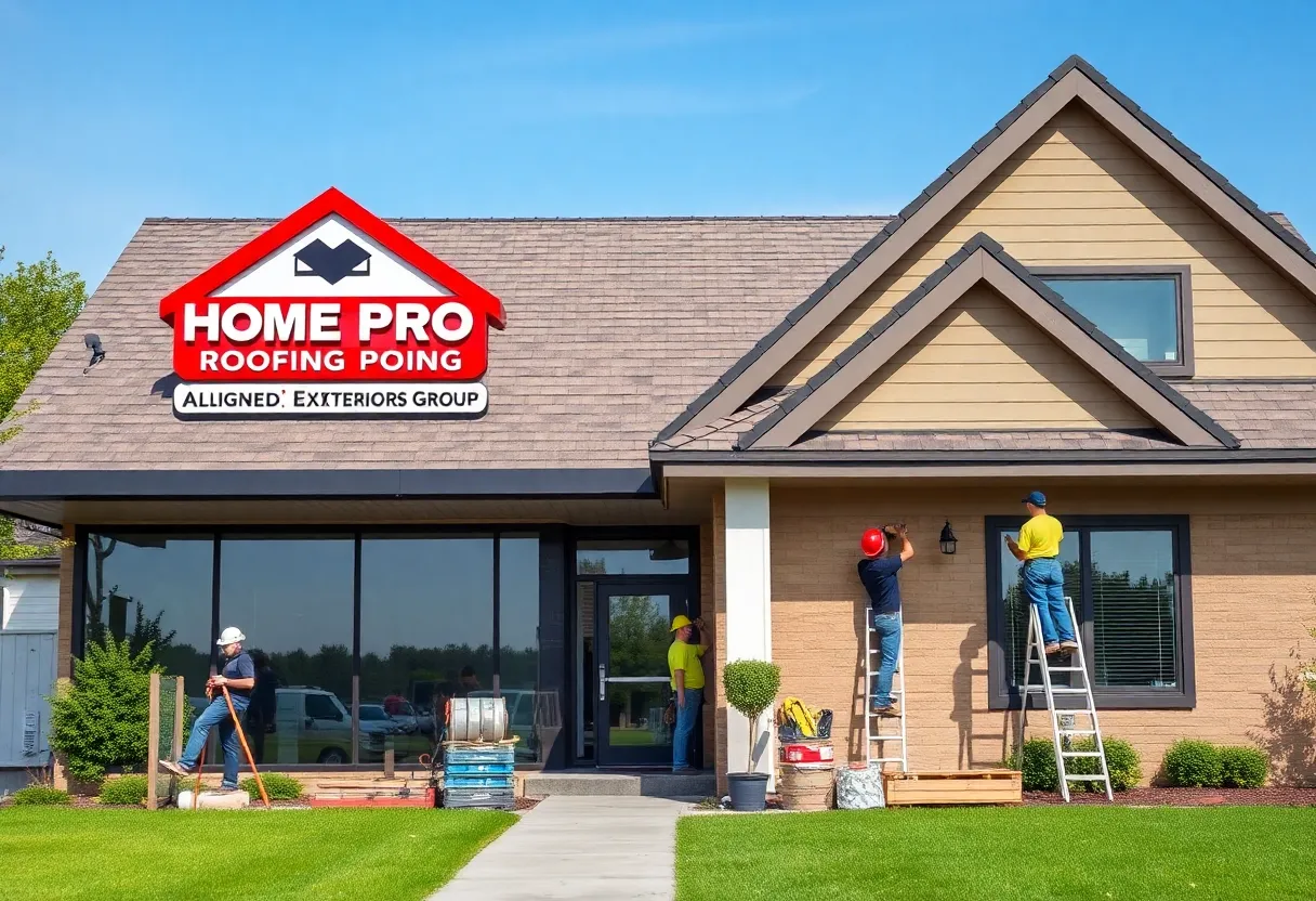 Office of Home Pro Roofing and Aligned Exteriors Group with staff working on roofing projects.