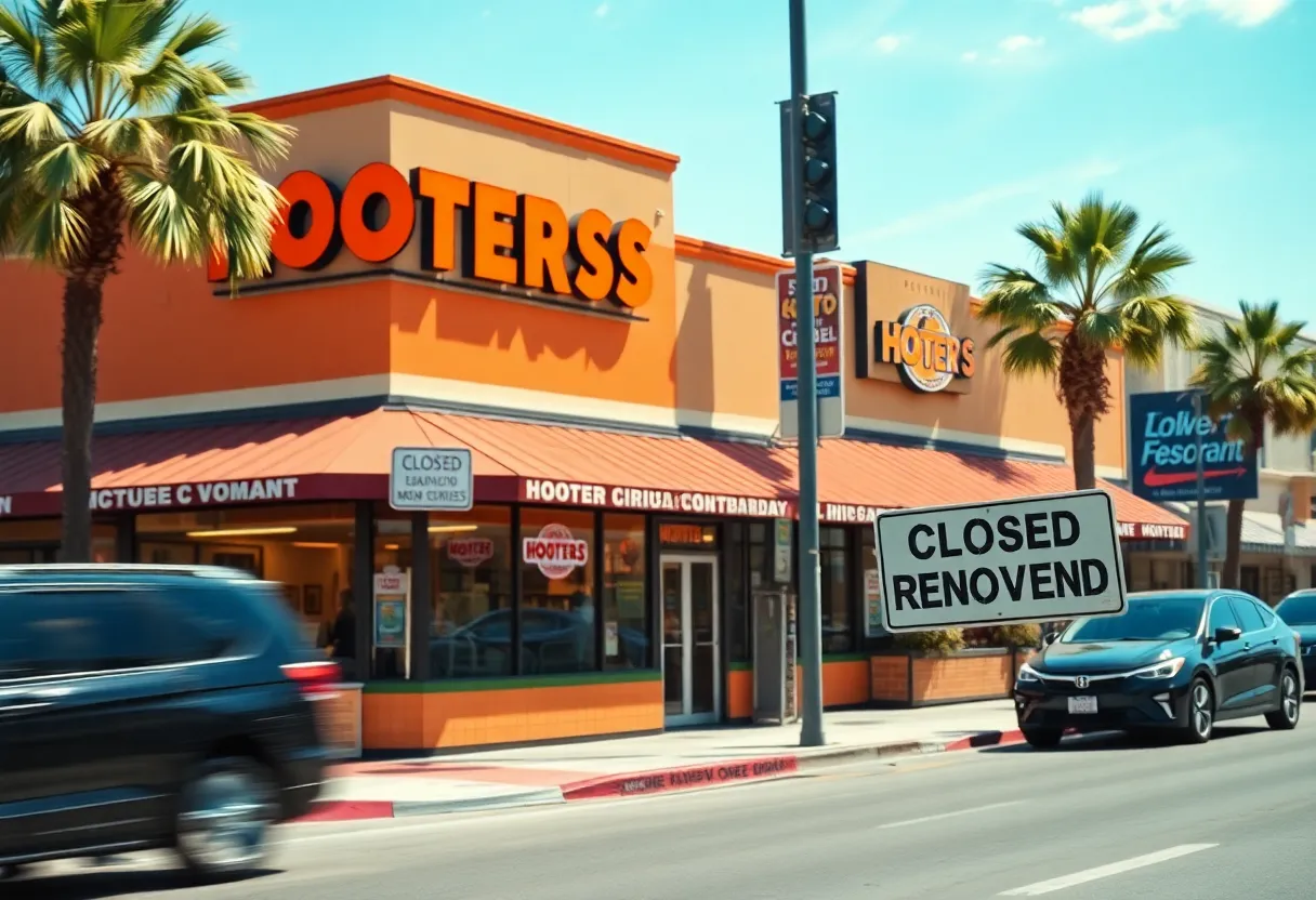 Hooters restaurant with renovation sign