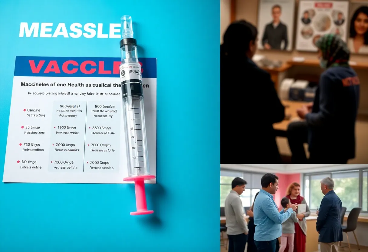 Community members discussing measles vaccination in a health awareness campaign.