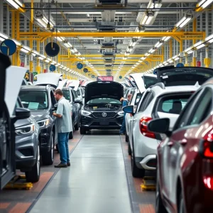 Workers in a Michigan auto manufacturing plant amidst tariff changes