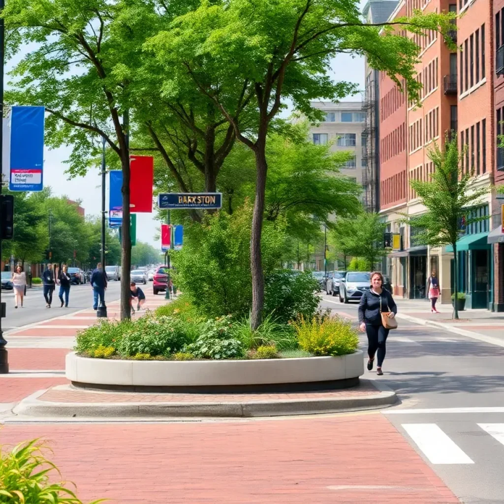 Artistic rendering of the revamped Michigan Avenue in Corktown showing new pedestrian and bike paths.