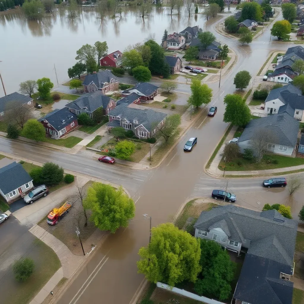 Aerial view of flooding in a Michigan neighborhood