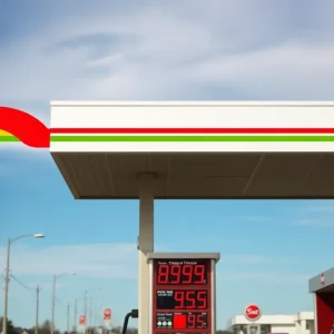 Gas station in Michigan displaying high gasoline prices