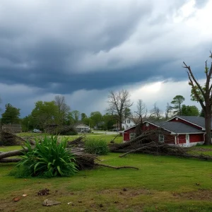 Aftermath of a tornado in Michigan, showing destruction and chaos